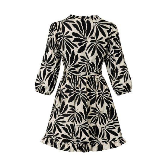 Smashed Lemon Zwart-beige bladerenprint jurk met ceintuur | - Image 5