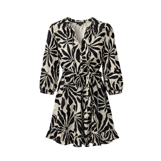 Smashed Lemon Zwart-beige bladerenprint jurk met ceintuur | - Image 6
