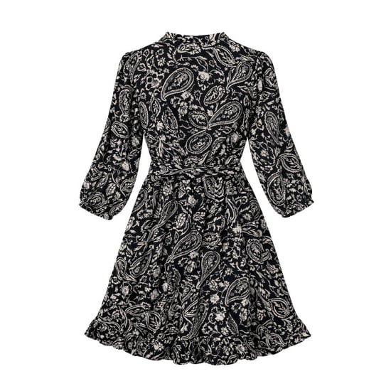 Smashed Lemon Zwarte jurk met beige paisley print en ruffle zoom | - Image 2