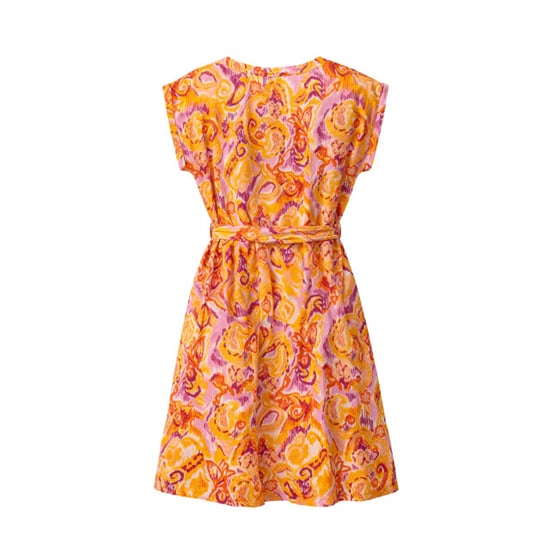 Smashed Lemon Korte jurk met ceintuur en oranje-roze paisley print | - Image 5