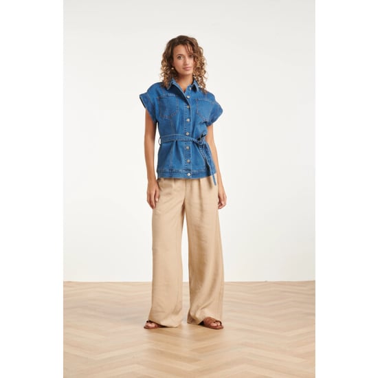 Smashed Lemon Denim gilet met knoopsluiting en kapmouwen | - Image 1