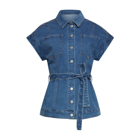 Smashed Lemon Denim gilet met knoopsluiting en kapmouwen | - Image 2