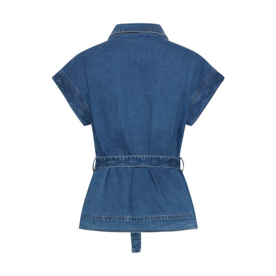 Smashed Lemon Denim gilet met knoopsluiting en kapmouwen | - Image 5