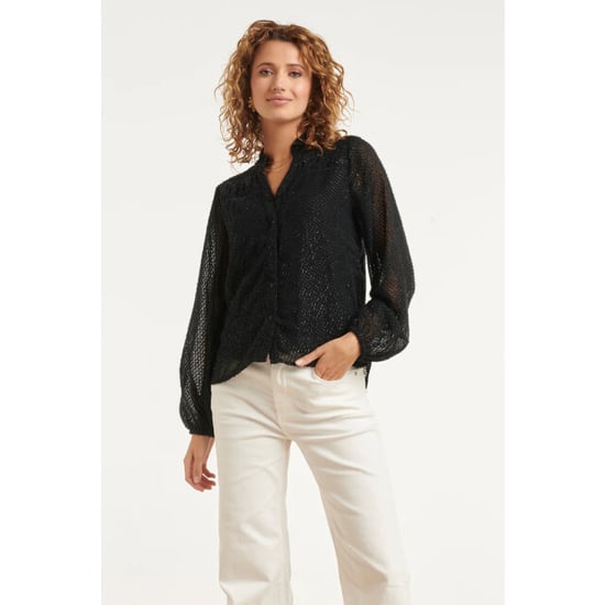 Smashed Lemon Zwarte blouse met lurex structuur en knoopsluiting | - Image 1