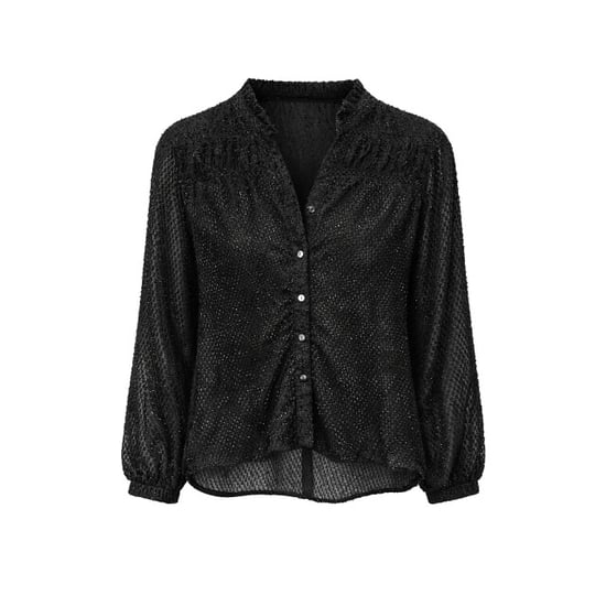 Smashed Lemon Zwarte blouse met lurex structuur en knoopsluiting | - Image 2