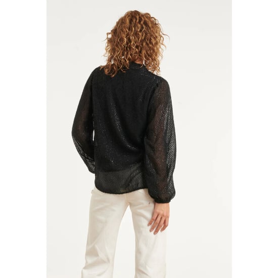 Smashed Lemon Zwarte blouse met lurex structuur en knoopsluiting | - Image 5