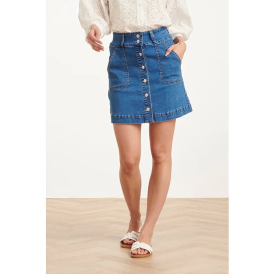 Smashed Lemon Denim mini-rok met knoopsluiting en steekzakken | - Image 2