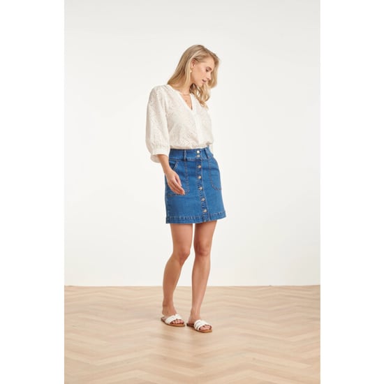 Smashed Lemon Denim mini-rok met knoopsluiting en steekzakken | - Image 4