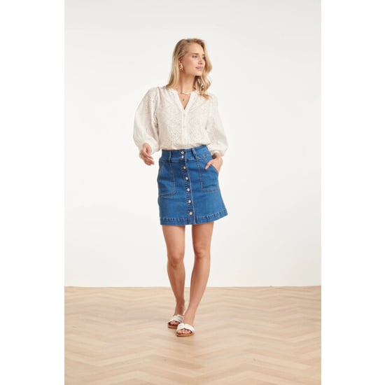 Smashed Lemon Denim mini-rok met knoopsluiting en steekzakken | - Image 6