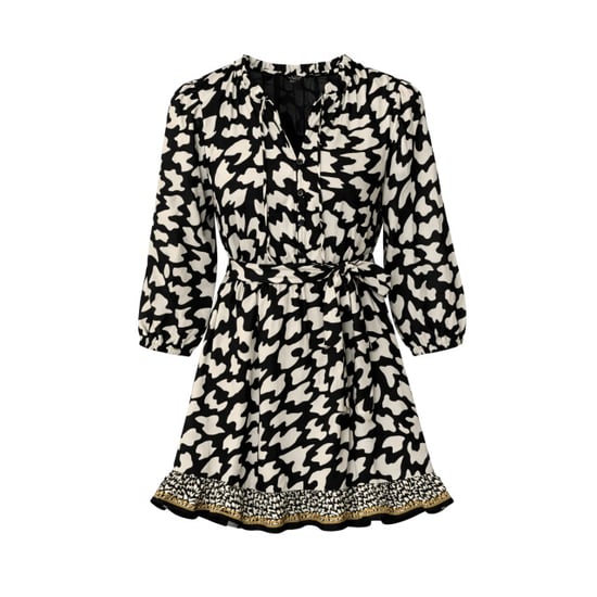 Smashed Lemon Zwart-witte dierachtig print jurk met ceintuur en ruffle detail | - Image 5