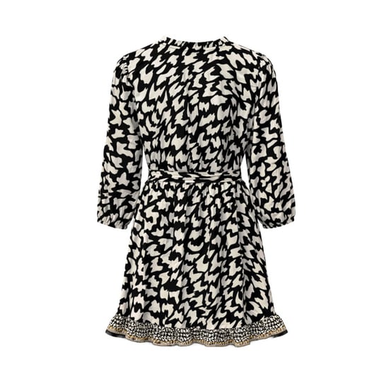 Smashed Lemon Zwart-witte dierachtig print jurk met ceintuur en ruffle detail | - Image 6
