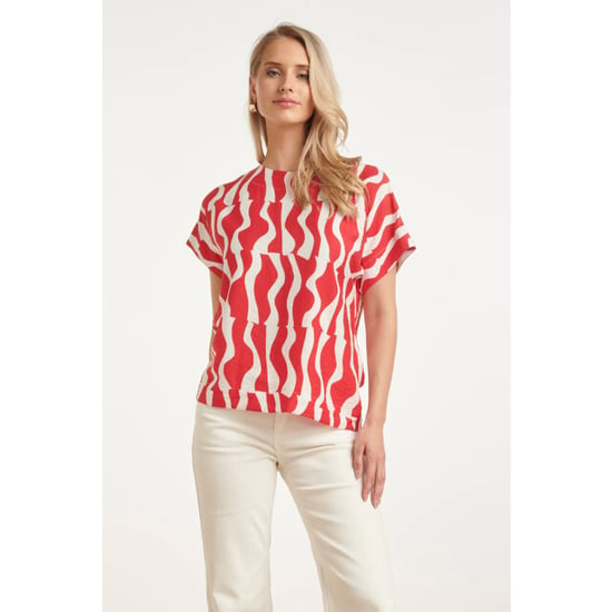 Smashed Lemon Top met korte mouwen en rood-witte golvende print | - Image 1