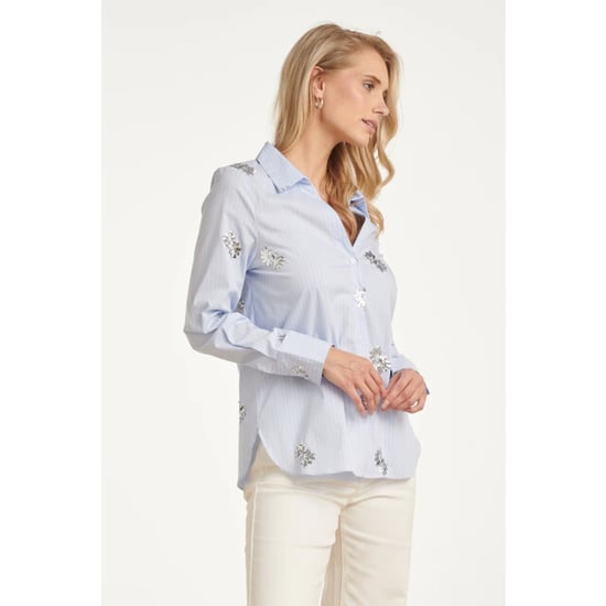 Smashed Lemon Gestreepte blouse met geborduurde bloemen en pailletten | - Image 3