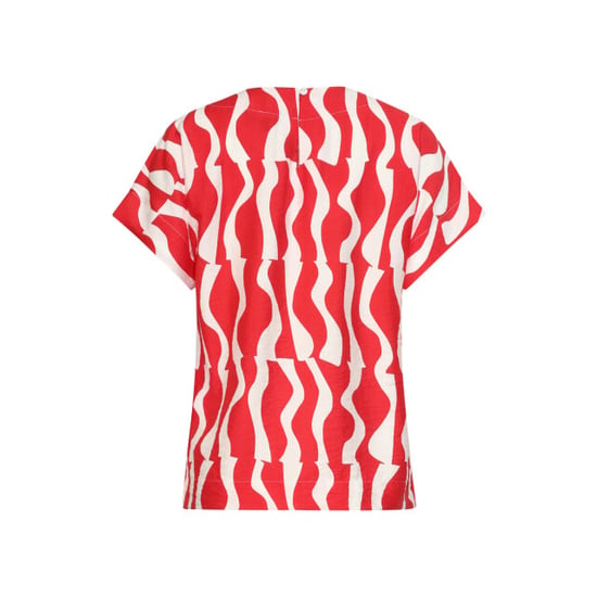 Smashed Lemon Top met korte mouwen en rood-witte golvende print | - Image 2