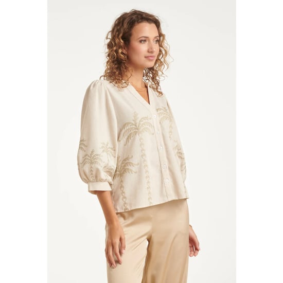 Smashed Lemon Dames blouse beige met geborduurde palmboom | - Image 4