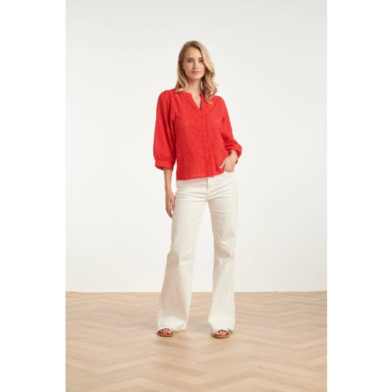 Smashed Lemon Broderie blouse met knoopsluiting en driekwart mouwen | - Image 1