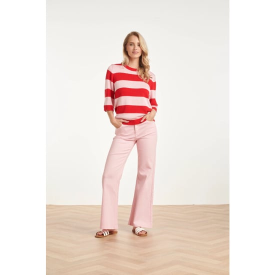 Smashed Lemon Gestreepte knit trui – rood & roze colourblock | - Image 1