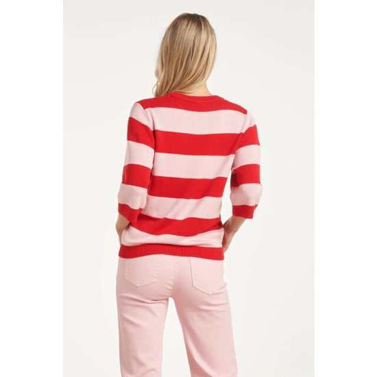 Smashed Lemon Gestreepte knit trui – rood & roze colourblock | - Image 2