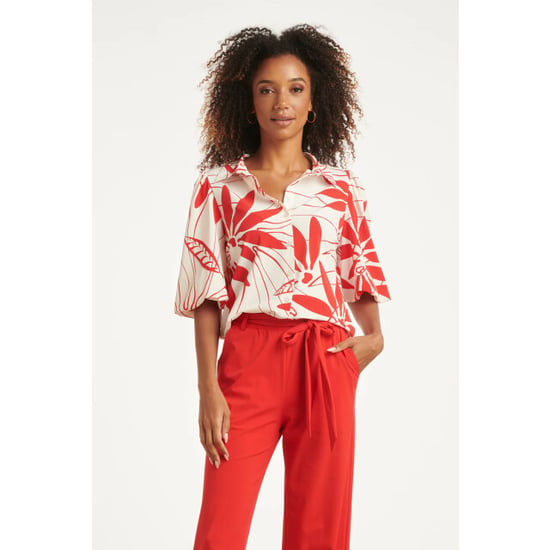 Smashed Lemon Travel blouse met rode bloemprint en korte pofmouw | - Image 3