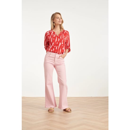 Smashed Lemon Top met abstracte streep print in rood met roze | - Image 1