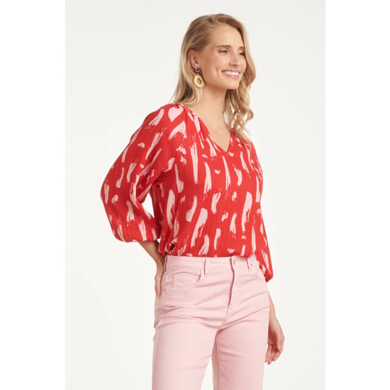 Smashed Lemon Top met abstracte streep print in rood met roze | - Image 2