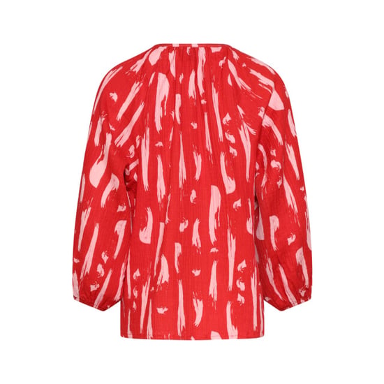 Smashed Lemon Top met abstracte streep print in rood met roze | - Image 3