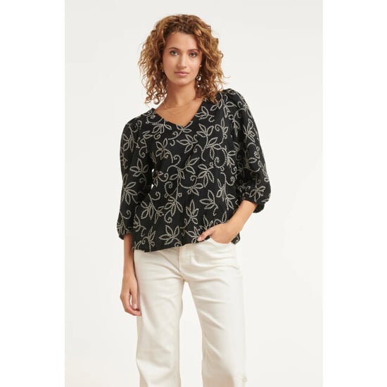 Smashed Lemon Dames blouse met verfijnde bloem print en v-hals | - Image 1