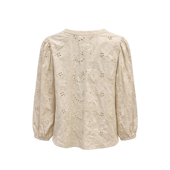 Smashed Lemon Crème blouse met broderie details en lange mouwen | - Image 5