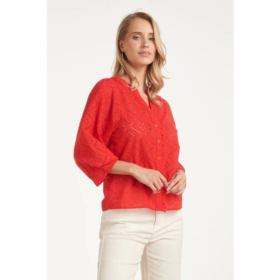 Smashed Lemon Broderie blouse met knoopsluiting en driekwart mouwen | - Image 3
