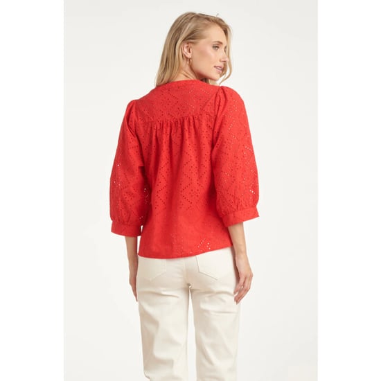 Smashed Lemon Broderie blouse met knoopsluiting en driekwart mouwen | - Image 4