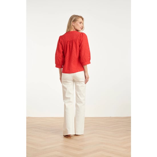 Smashed Lemon Broderie blouse met knoopsluiting en driekwart mouwen | - Image 5