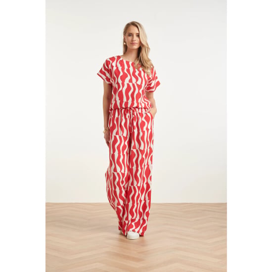 Smashed Lemon Top met korte mouwen en rood-witte golvende print | - Image 4