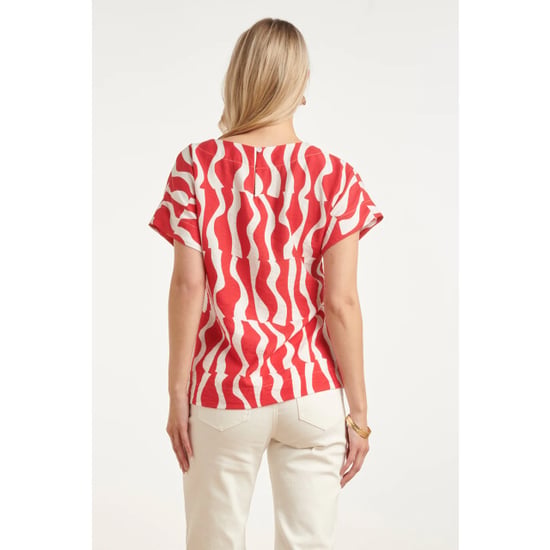 Smashed Lemon Top met korte mouwen en rood-witte golvende print | - Image 5