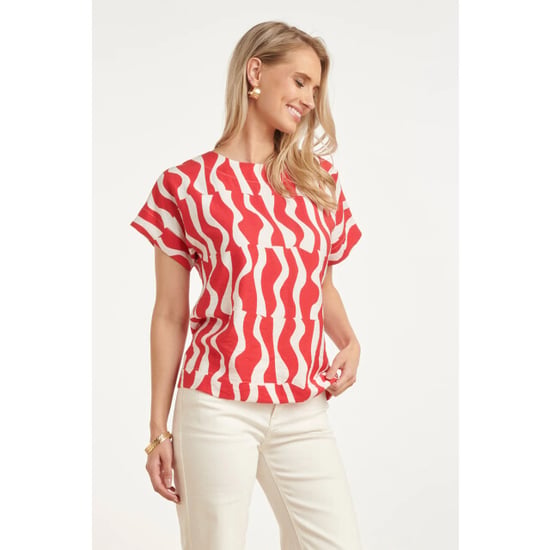 Smashed Lemon Top met korte mouwen en rood-witte golvende print | - Image 6