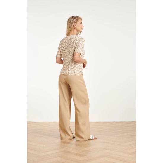 Smashed Lemon Luchtige wide leg broek in zandkleur – stijlvolle essentials | - Image 3