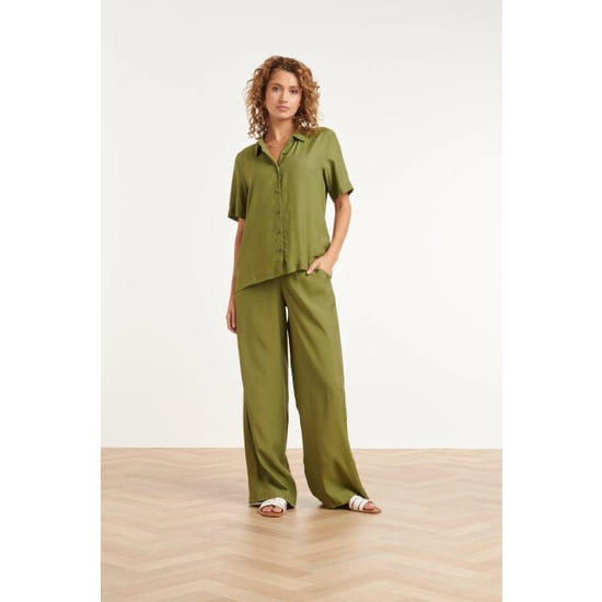 Smashed Lemon Stijlvolle wide-leg broek met gladde tailleband | - Image 1