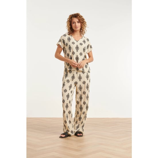 Smashed Lemon Beige broek met zwarte aztec print | - Image 1