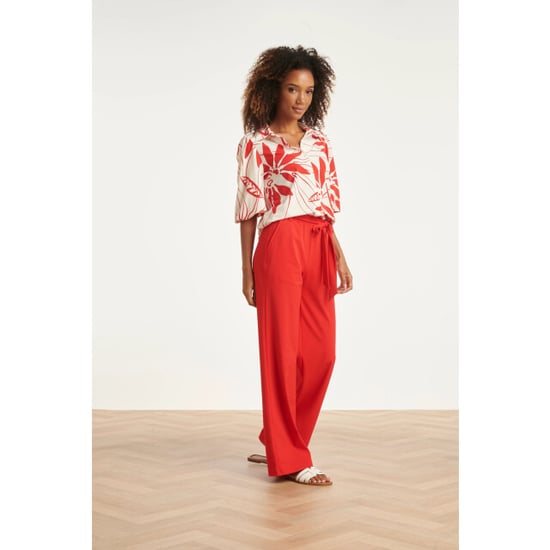 Smashed Lemon Wijde pantalon in comfortabele travelstof met strikceintuur | - Image 3