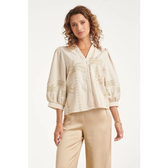 Smashed Lemon Dames blouse beige met geborduurde palmboom | - Image 5