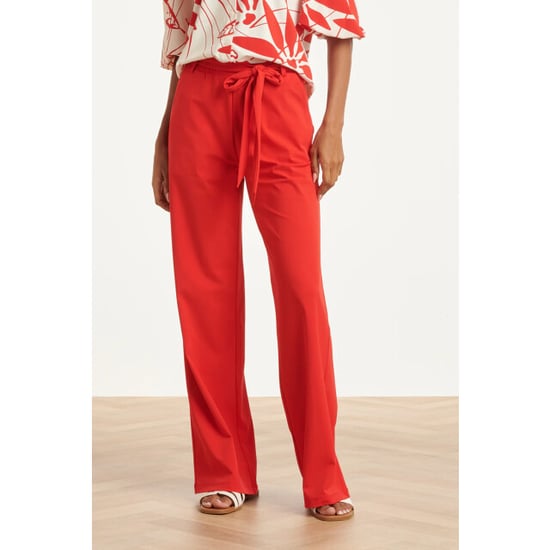 Smashed Lemon Wijde pantalon in comfortabele travelstof met strikceintuur | - Image 5
