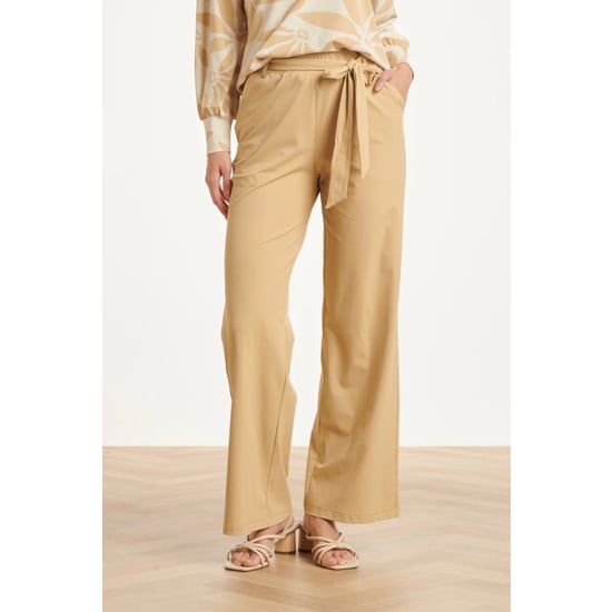 Smashed Lemon Wijde pantalon in comfortabele travelstof met strikceintuur | - Image 4