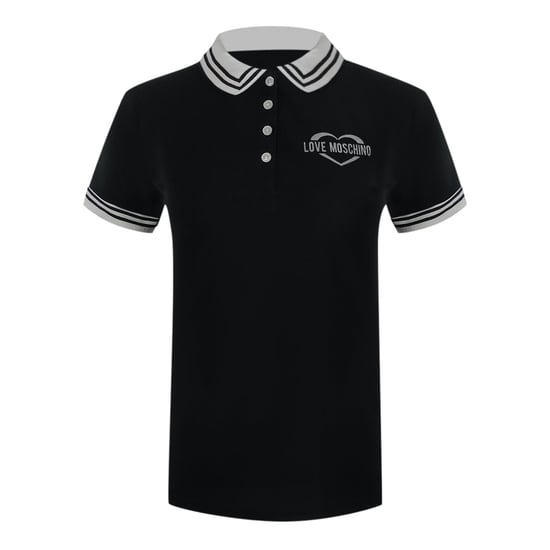 Love Moschino Silver Heart Logo Black Polo Shirt - Image 1