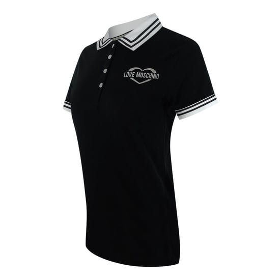Love Moschino Silver Heart Logo Black Polo Shirt - Image 2