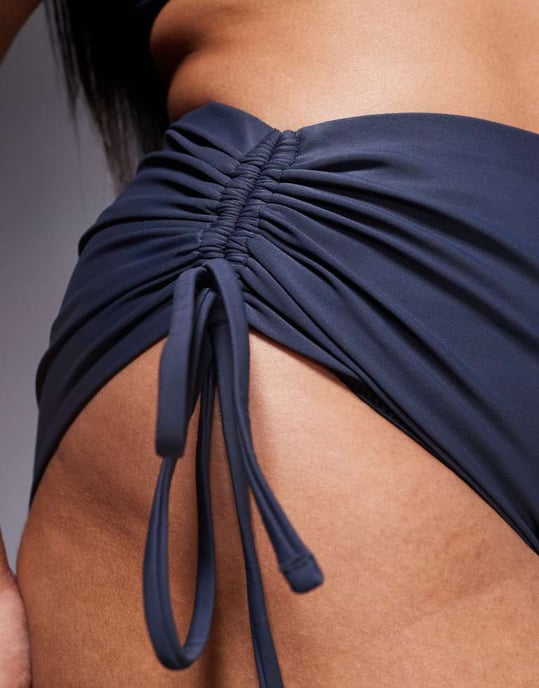 ASOS DESIGN Curve Sierra high waist bikini bottom with ties in slate grey - Image 3