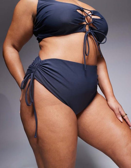 ASOS DESIGN Curve Sierra high waist bikini bottom with ties in slate grey - Image 4