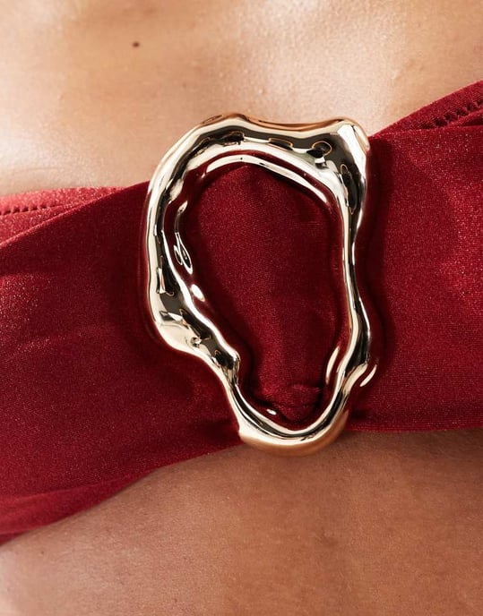 ASOS DESIGN Cheri bandeau bikini top with ring front detail in burgundy - Image 4