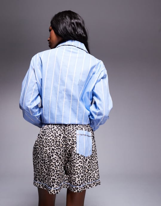 ASOS DESIGN mix & match woven stripe and leopard print pyjama boxer short - Image 4