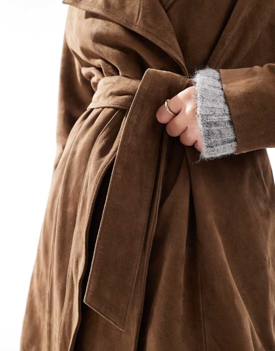 ASOS DESIGN premium suede trench coat in tan - Image 2