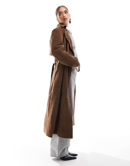 ASOS DESIGN premium suede trench coat in tan - Image 3
