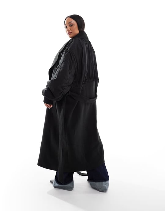 ASOS DESIGN Curve spliced formal bomber coat in black - Image 3